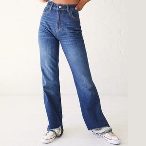 Free People We The Free Fields Blue High Rise Flared Wide Leg Jeans